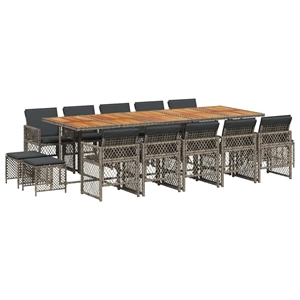 vidaXL 15 Piece Rattan Garden Dining Set in Gray