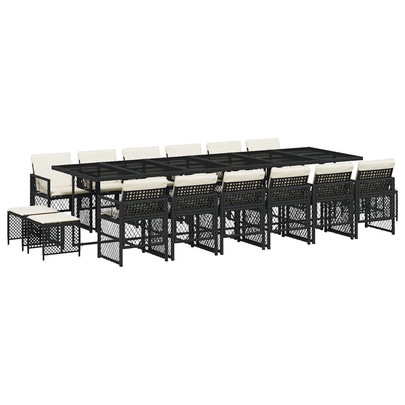 vidaXL 17 Piece Poly Rattan Garden Dining Set in Black/Cream White