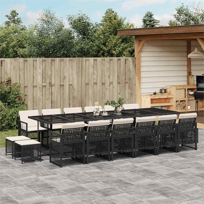 vidaXL 17 Piece Poly Rattan Garden Dining Set in Black/Cream White