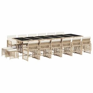 vidaXL 17 Piece Poly Rattan Garden Dining Set in Beige/Cream White