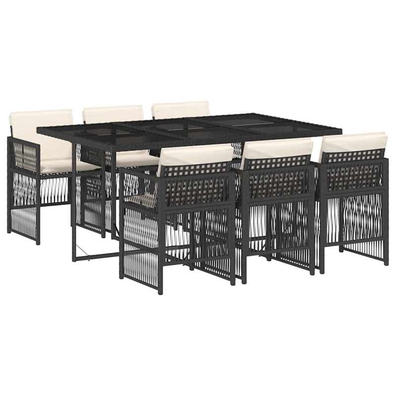 vidaXL 7 Piece Poly Rattan Garden Dining Set in Black/Cream White