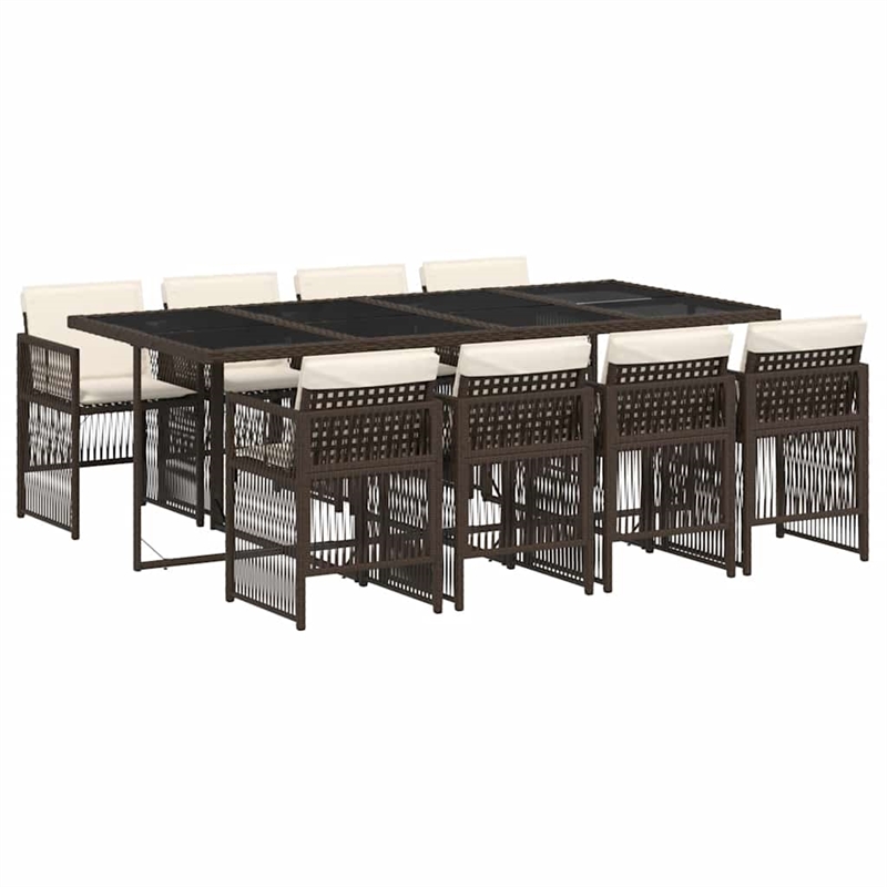vidaXL 9 Piece Poly Rattan Garden Dining Set in Brown/Cream white/Black