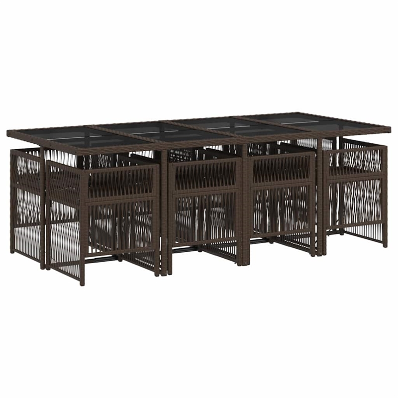 vidaXL 9 Piece Poly Rattan Garden Dining Set in Brown/Cream white/Black