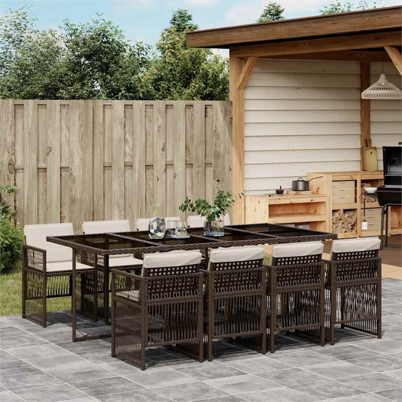 vidaXL 9 Piece Poly Rattan Garden Dining Set in Brown/Cream white/Black