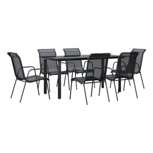 vidaXL 7 Piece Steel Garden Dining Set in Black/Anthracite