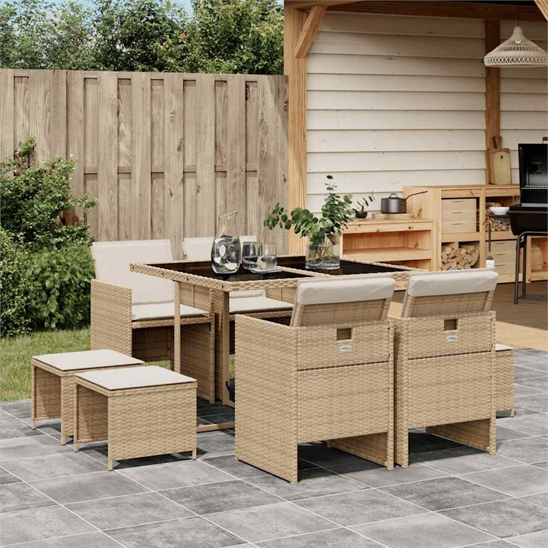 vidaXL 9 Piece Rattan Garden Dining Set in Black/Cream White