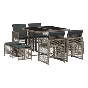 vidaXL 9 Piece Poly Rattan Foldable Garden Dining Set in Grey