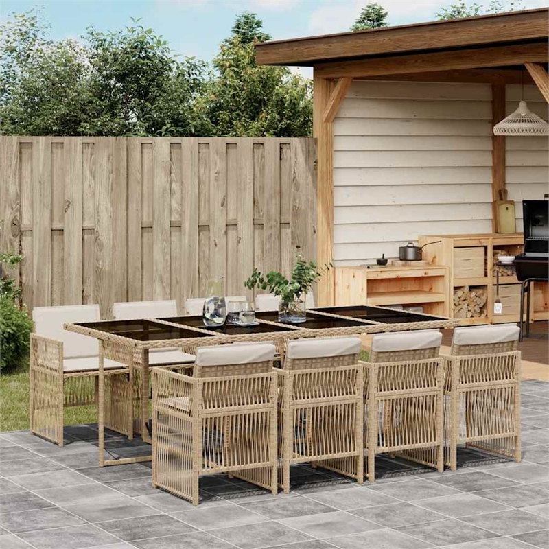 vidaXL 9 Piece Rattan Garden Dining Set in Black/Cream White