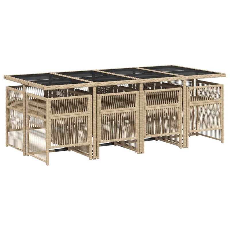 vidaXL 9 Piece Rattan Garden Dining Set in Black/Cream White
