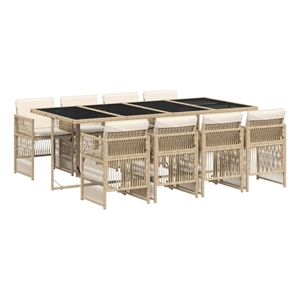 vidaXL 9 Piece Rattan Garden Dining Set in Black/Cream White