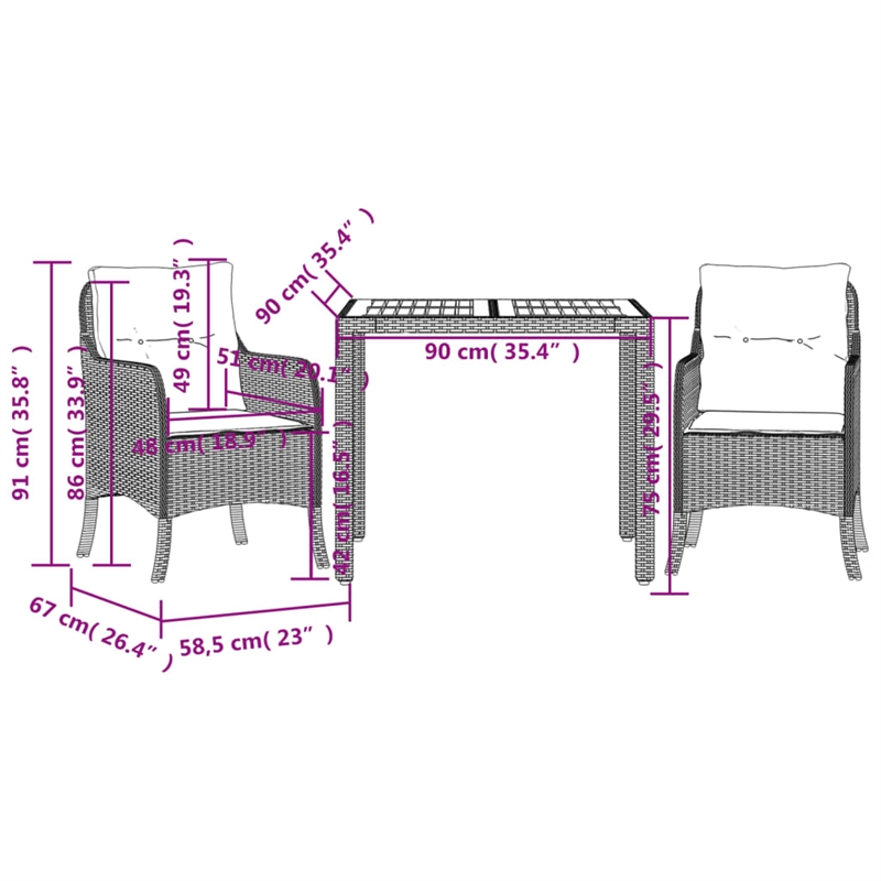 vidaXL Poly Rattan Garden Dining Set in Gray