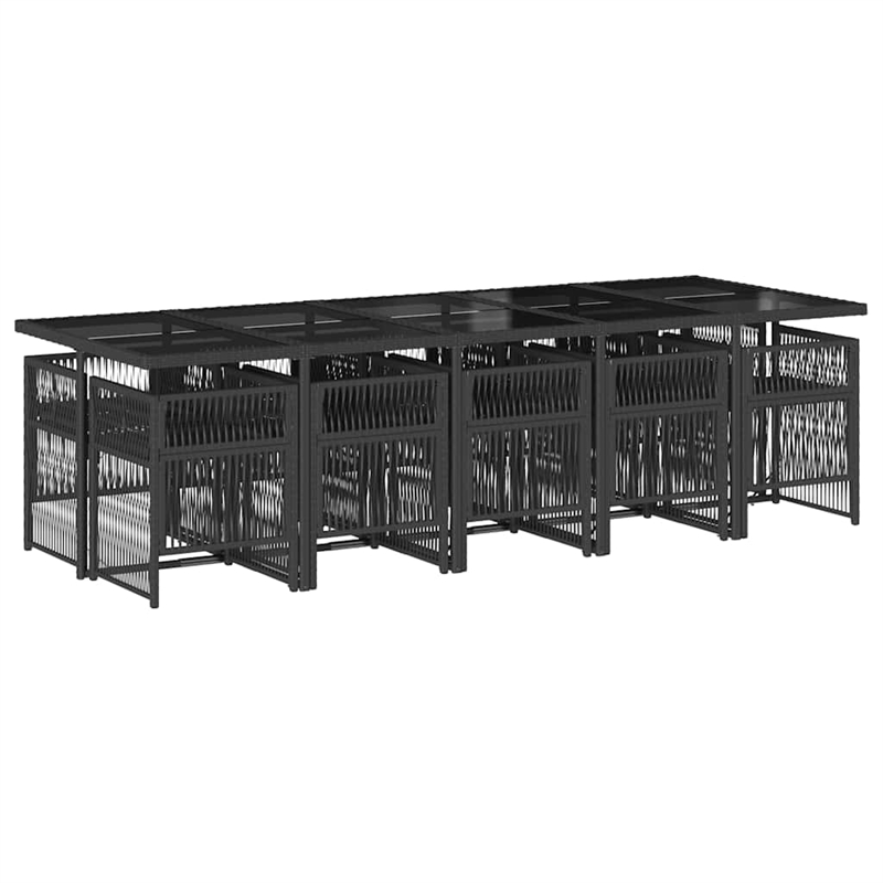 vidaXL 11 Piece Poly Rattan Garden Dining Set in Black/Cream White