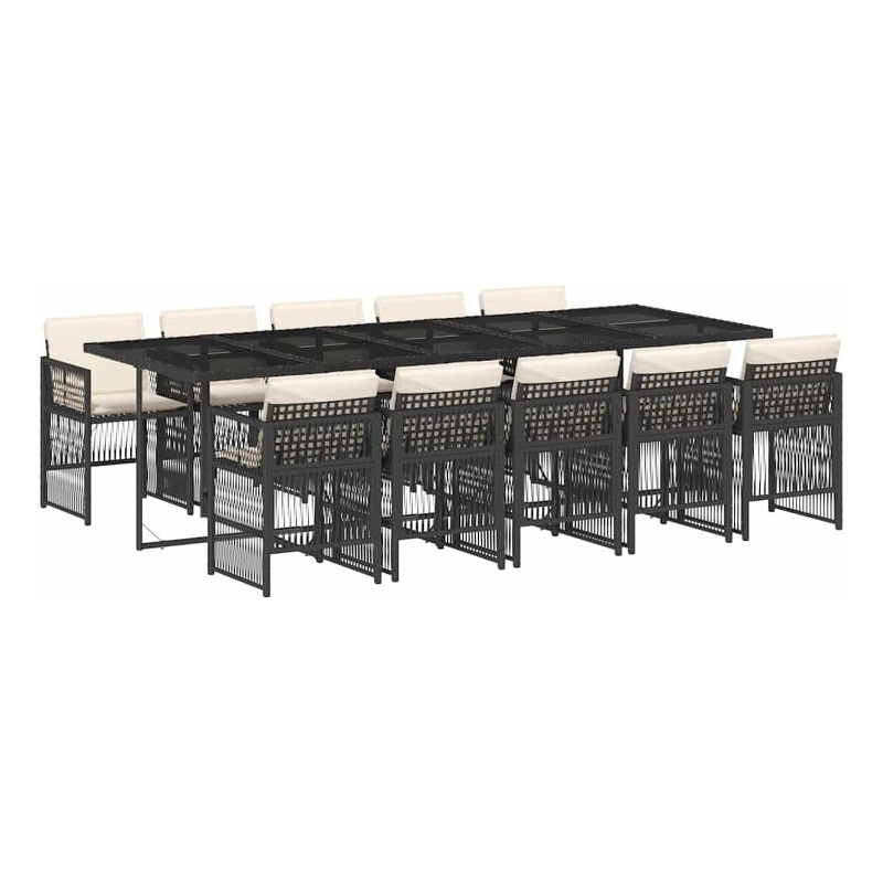 vidaXL 11 Piece Poly Rattan Garden Dining Set in Black/Cream White