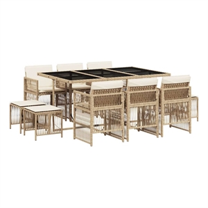 vidaXL Poly Rattan Garden Dining Set in Beige/Black