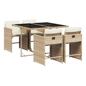 vidaXL 5 Piece Poly Rattan Garden Dining Set in Black/Cream White