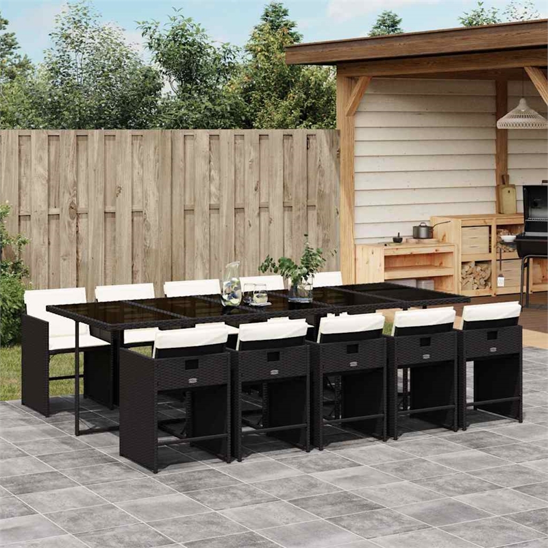 vidaXL 11 Piece Poly Rattan Garden Dining Set in Black/Cream White