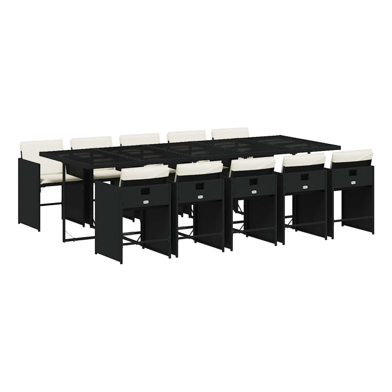 vidaXL 11 Piece Poly Rattan Garden Dining Set in Black/Cream White