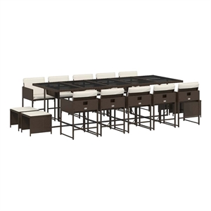 vidaXL 15 Piece Poly Rattan Garden Dining Set in Brown/Cream white