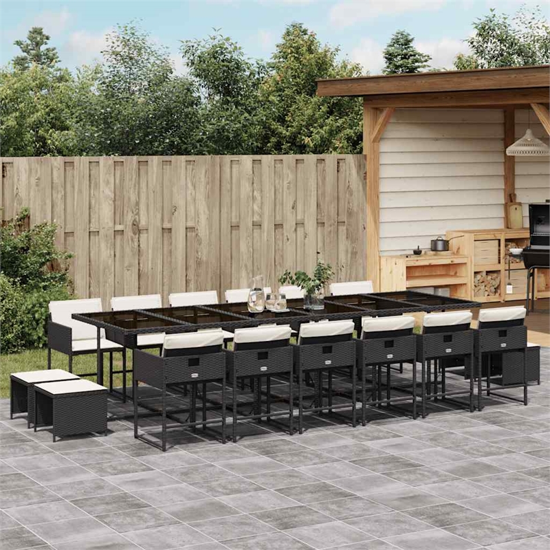 vidaXL 17 Piece Rattan Garden Dining Set in Black/Cream White