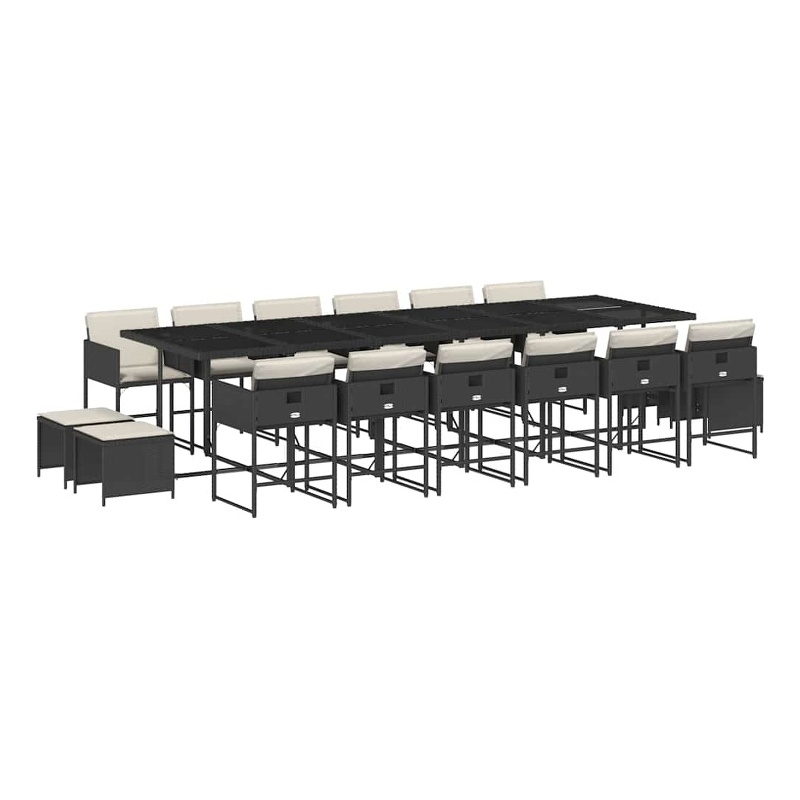 vidaXL 17 Piece Rattan Garden Dining Set in Black/Cream White