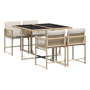 vidaXL Poly Rattan Garden Dining Set in Black/Cream White