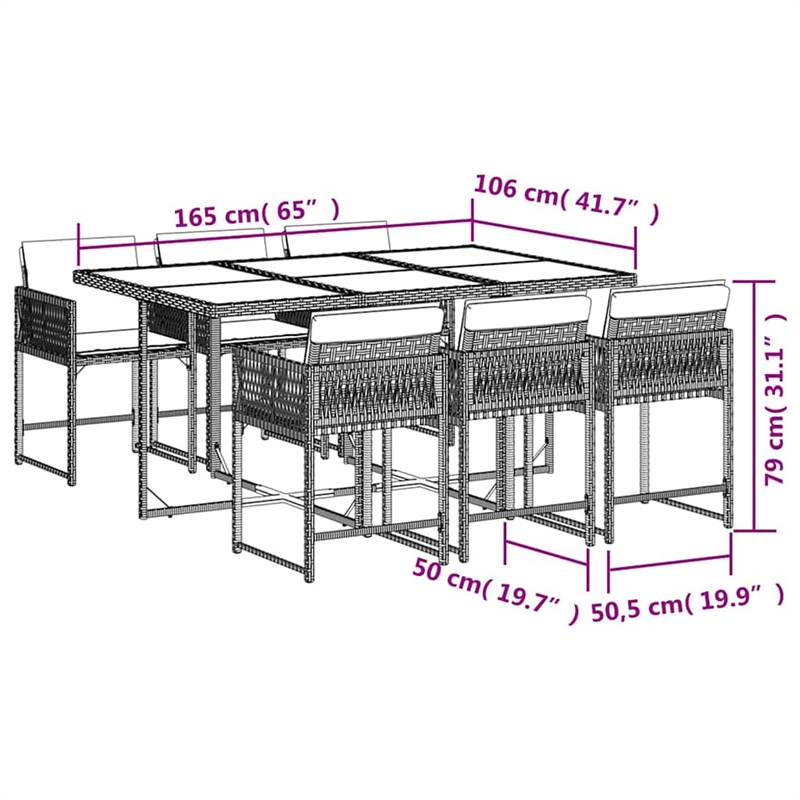 vidaXL 7 Piece Rattan Garden Dining Set in Brown