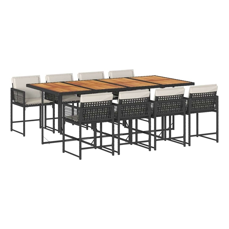 vidaXL 9 Piece Poly Rattan Garden Dining Set with Cushions in Black and Brown
