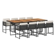 vidaXL 9 Piece Poly Rattan Garden Dining Set with Cushions in Black and Brown