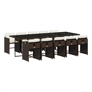 vidaXL Poly Rattan Garden Dining Set in Brown/Cream white/Black