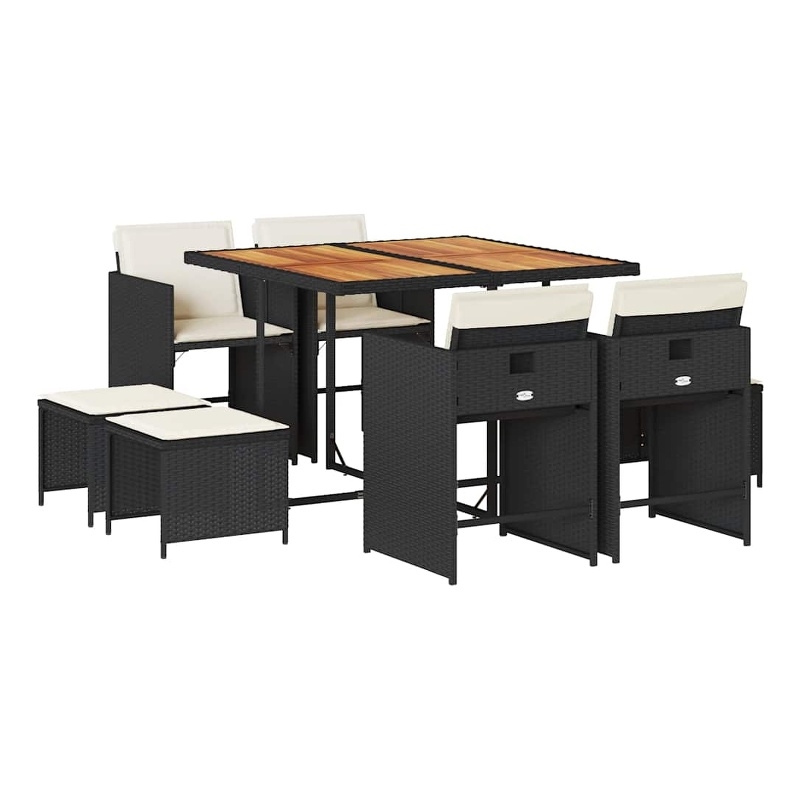 vidaXL 9 Piece Poly Rattan Garden Dining Set in Black/Cream White