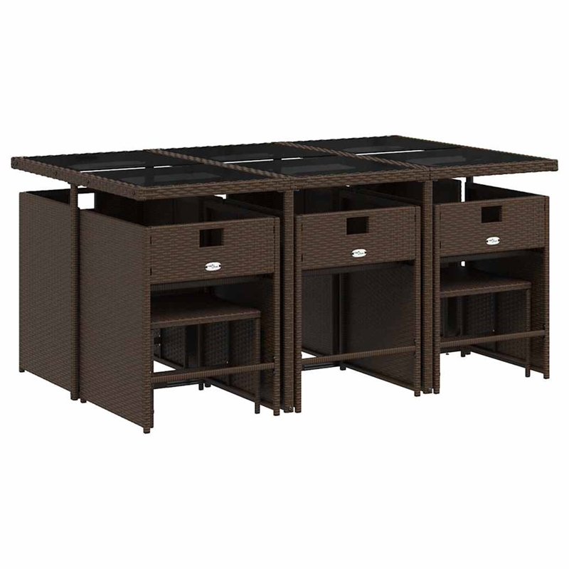 vidaXL 11 Piece Poly Rattan Garden Dining Set in Brown/Cream white/Black