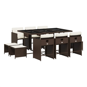 vidaXL 11 Piece Poly Rattan Garden Dining Set in Brown/Cream white/Black