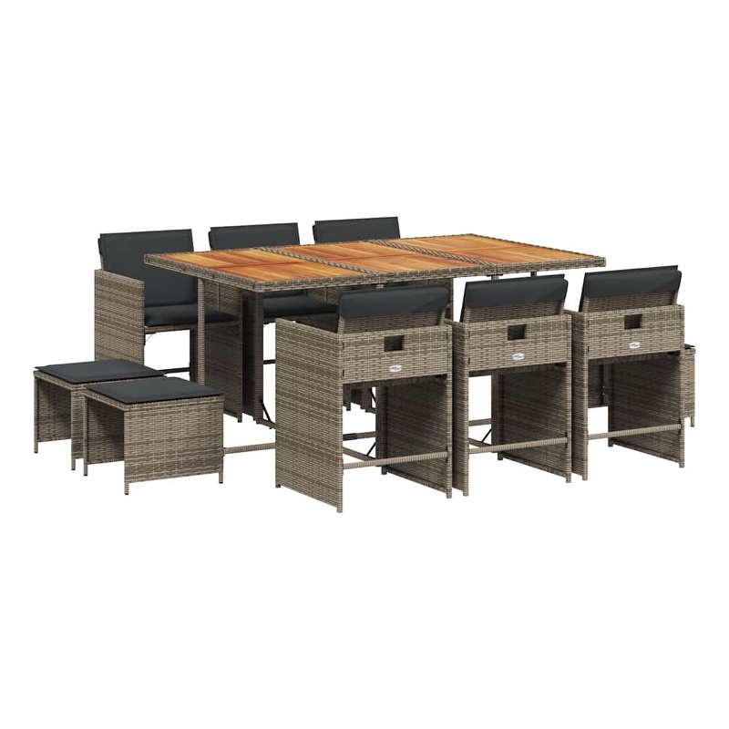 vidaXL 11 Piece Poly Rattan Garden Dining Set in Grey and Brown