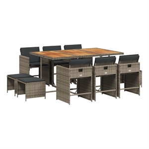 vidaXL 11 Piece Poly Rattan Garden Dining Set in Grey and Brown