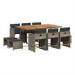 vidaXL 11 Piece Poly Rattan Garden Dining Set in Grey and Brown