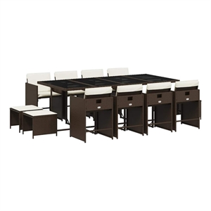 vidaXL 13 Piece Poly Rattan Garden Dining Set in Brown/Cream White