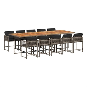 vidaXL 11 Piece Poly Rattan Garden Dining Set in Grey/Brown