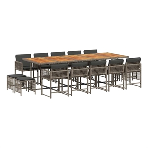 vidaXL 15 Piece Poly Rattan Garden Dining Set in Grey/Brown