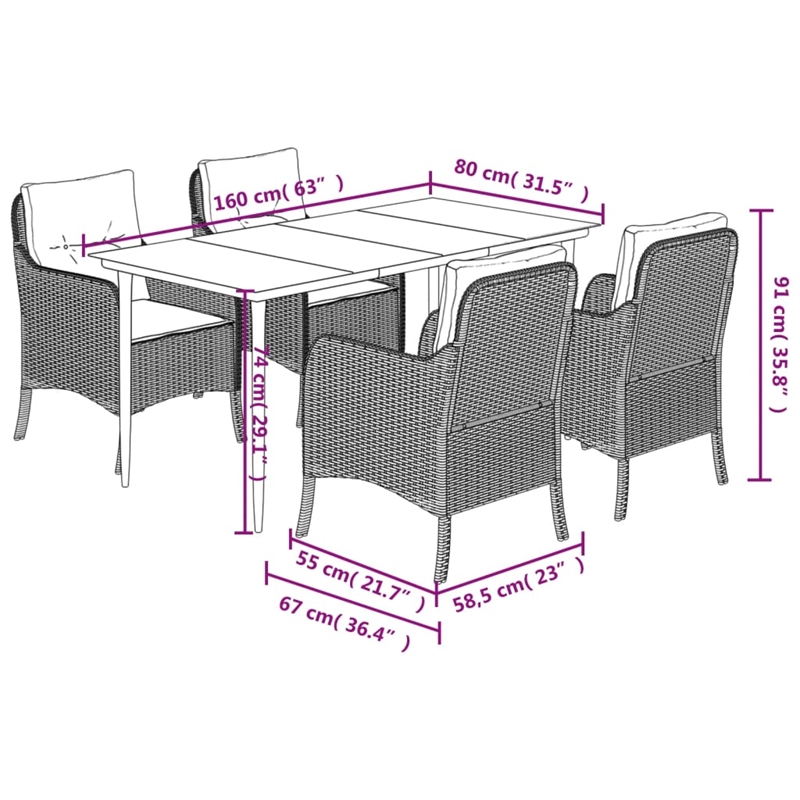 vidaXL Poly Rattan Garden Dining Set in Grey