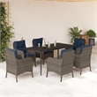vidaXL 7 Piece Poly Rattan Garden Dining Set in Grey/Black/Navy Blue