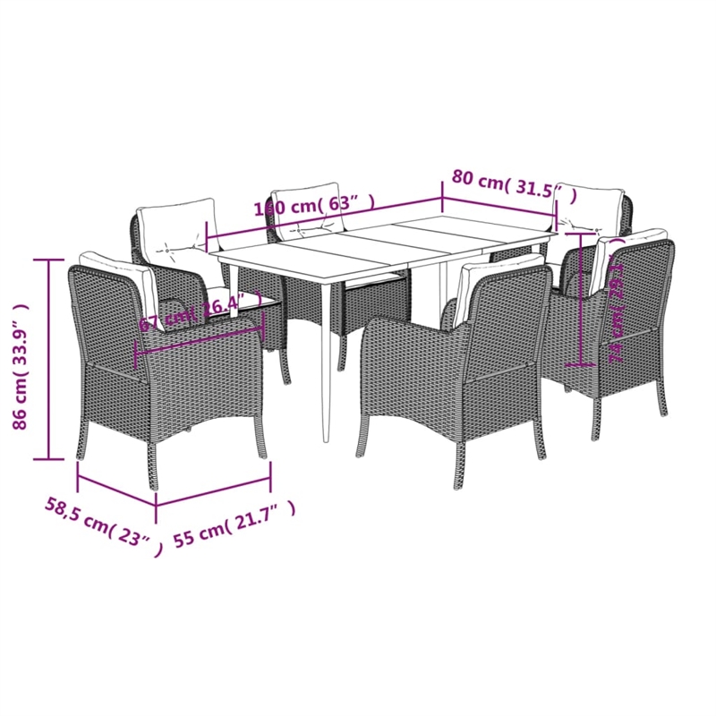vidaXL 7 Piece Poly Rattan Garden Dining Set in Grey/Black/Navy Blue