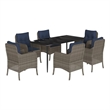vidaXL 7 Piece Poly Rattan Garden Dining Set in Grey/Black/Navy Blue