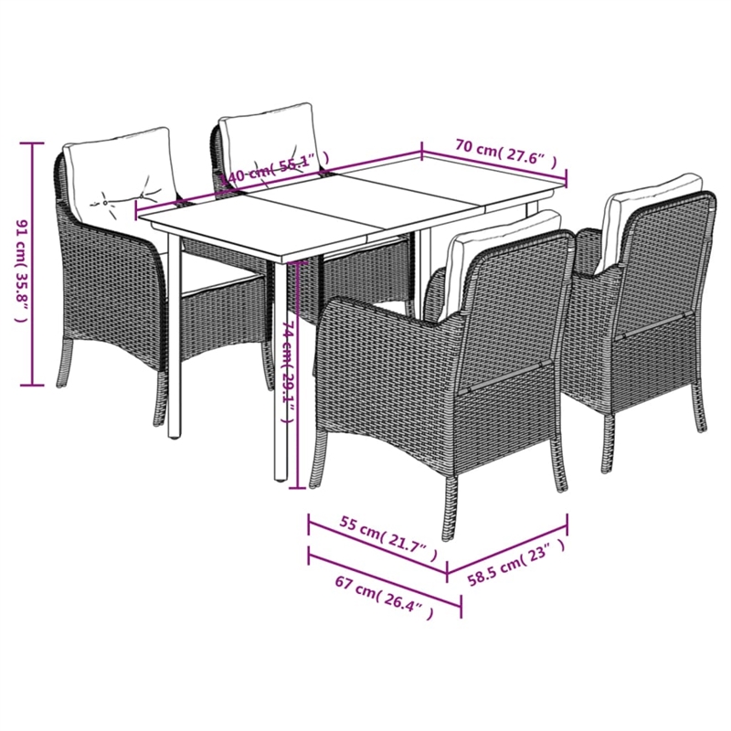 vidaXL Rattan Garden Dining Set in Grey/Black/Navy Blue