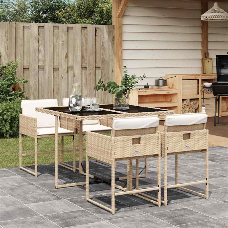 vidaXL 5 Piece Poly Rattan Garden Dining Set in Black/Cream White