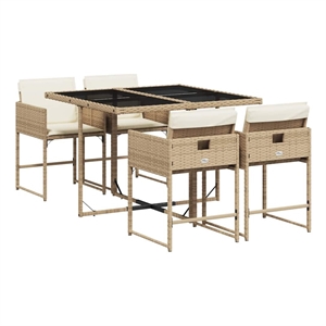 vidaXL 5 Piece Poly Rattan Garden Dining Set in Black/Cream White