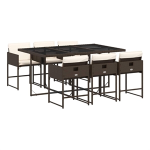vidaXL 7 Piece Poly Rattan Garden Dining Set in Brown/Cream white