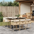 vidaXL 7 Piece Poly Rattan Garden Dining Set in Beige/Cream White/Black