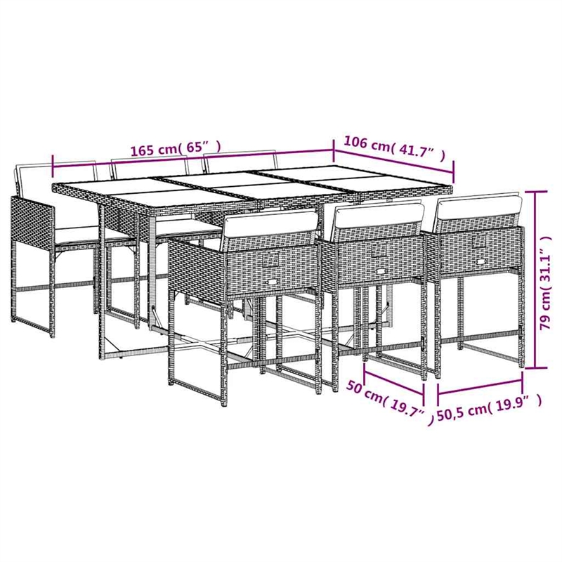 vidaXL 7 Piece Poly Rattan Garden Dining Set in Beige/Cream White/Black