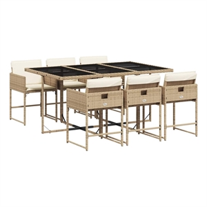 vidaXL 7 Piece Poly Rattan Garden Dining Set in Beige/Cream White/Black
