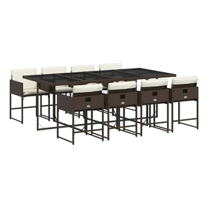 vidaXL 9 Piece Poly Rattan Garden Dining Set in Brown/Cream white